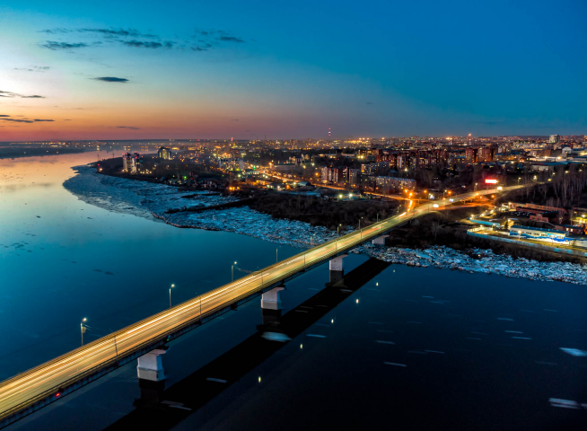 Мост через Томь на закате