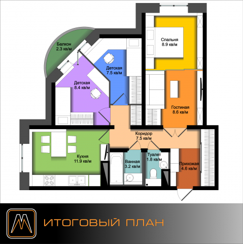 Планировочное решение 2 к квартиры.