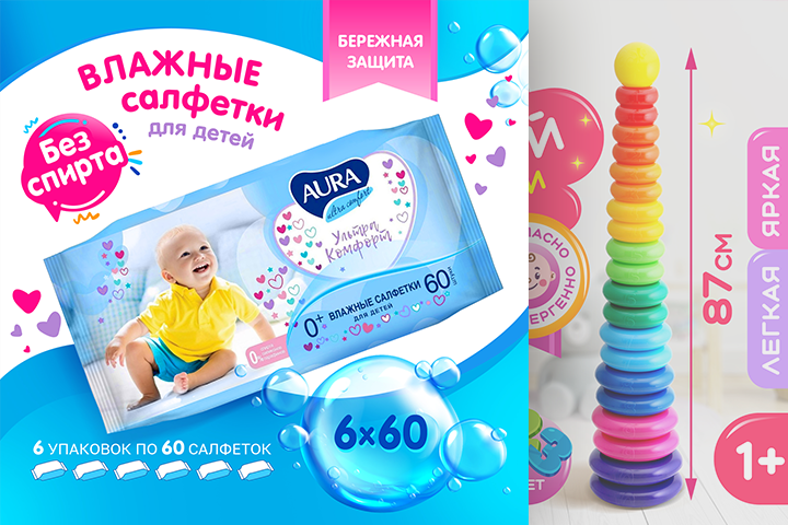Влажные салфетки и пирамидка (карточки для маркетплейса)