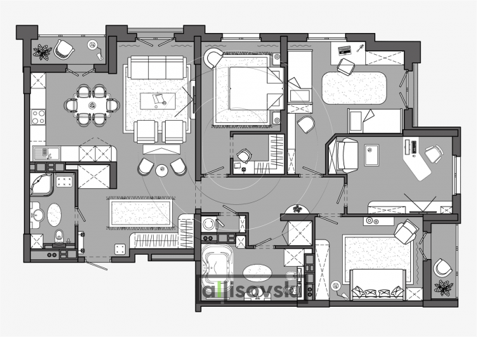 Вариант перепланировки и совмещения квартир 3