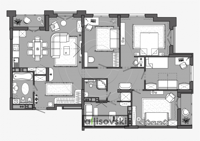 Вариант перепланировки и совмещения квартир 2
