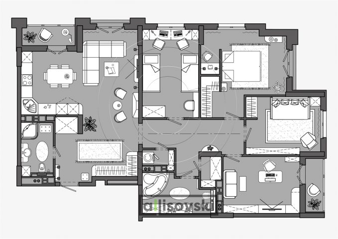 Вариант перепланировки и совмещения квартир 1