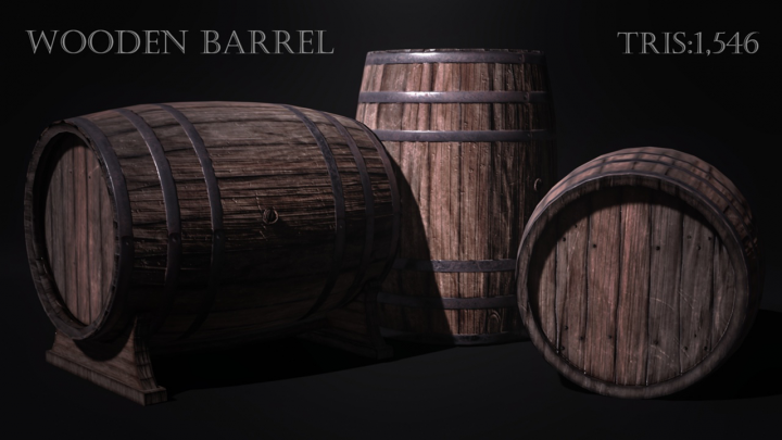 Игровая low-poly модель деревянной бочки