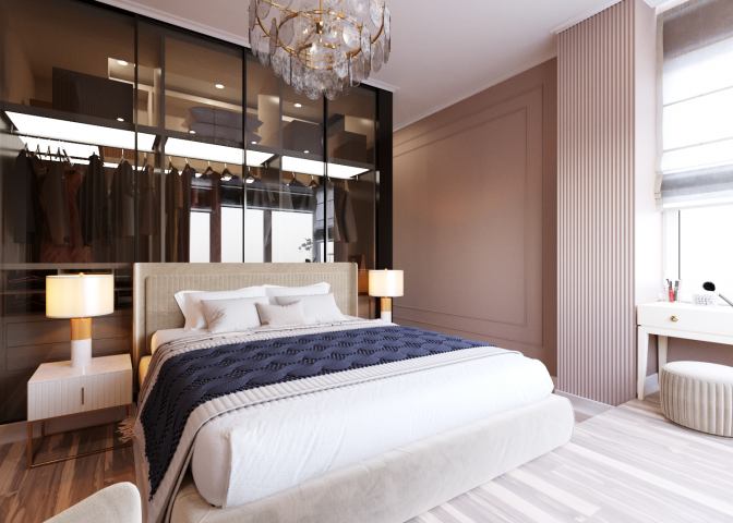 Спальня с гардеробной.