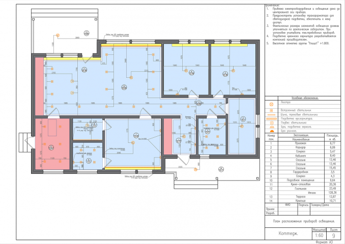Пример: план расположения приборов освещения