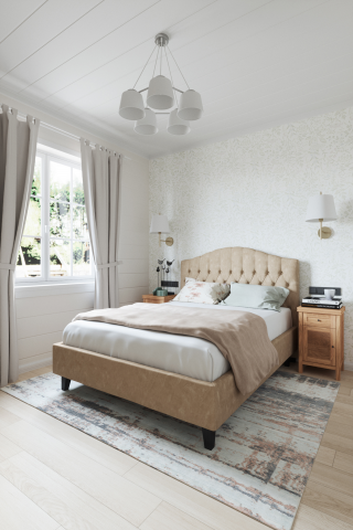 Спальня для родителей. Обои с ботаническим принтом