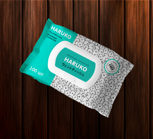 Дизайн упаковки влажных салфеток для японского бренда Haruko