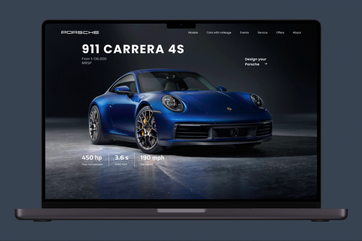 Porsche - редизайн страницы презентации модели 911 Carrera 4S