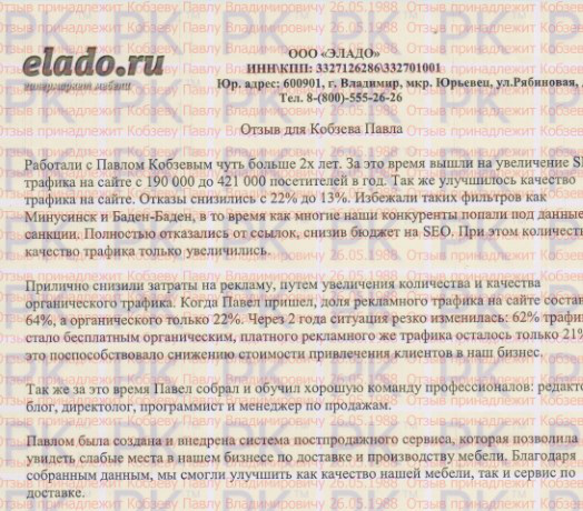 Отзыв Генерального Директора компании Эладо