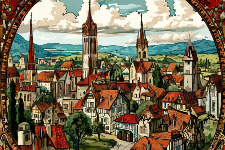 Картина средневековый город