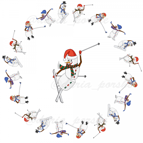 Принт Снеговик-лыжник