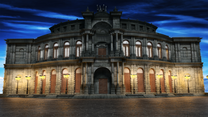 с нуля смоделированное здание. И стилизованная визуализация