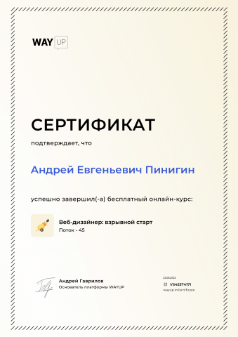 Сертификат бесплатных курсов Веб-Дизайна