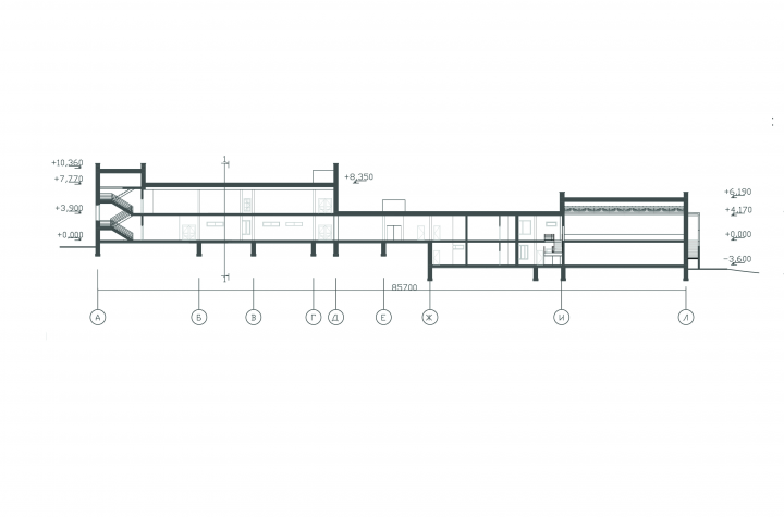 Разрез общественного здания
