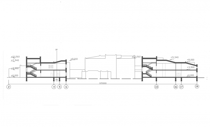Разрез по лестнице общественного здания