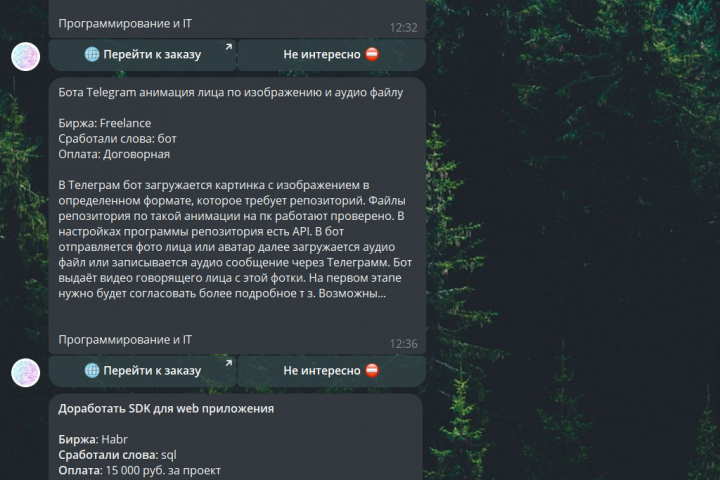 Телеграм бот - агрегатор заказов для фрилансеров