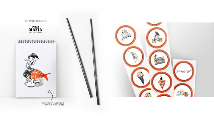 Дизайн сета стикеров для Суши Mafia (в стиле Диего Кузано)