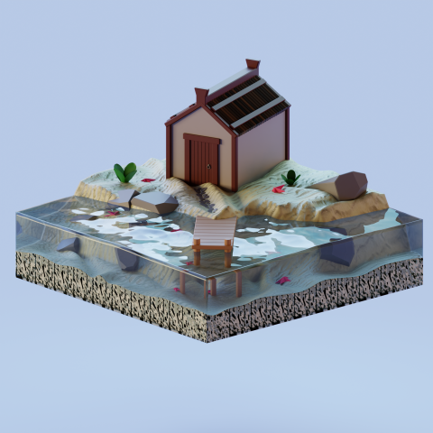 Дом на пляже в стиле Low Poly