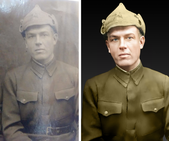 Восстановление и колоризация фотографии солдата времен ВОВ