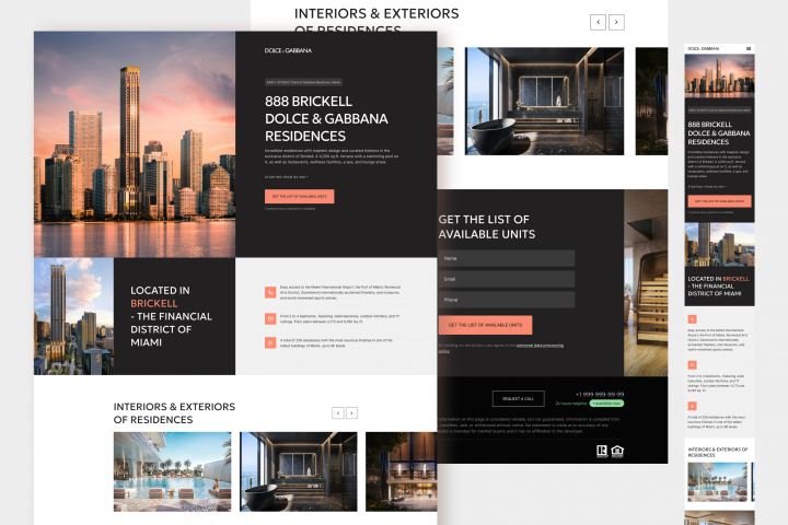 Дизайн и верстка одностраничного сайта на Тильде. D&G Residences