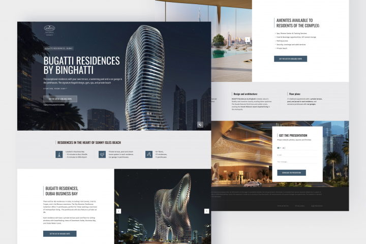 Дизайн и верстка сайта на Тильде. Bugatti Residences