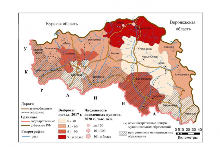 Карта-схема с выделением необходимых территорий и показателей