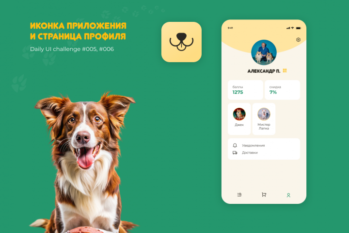 Страница профиля и иконка в приложении Мокрый Нос