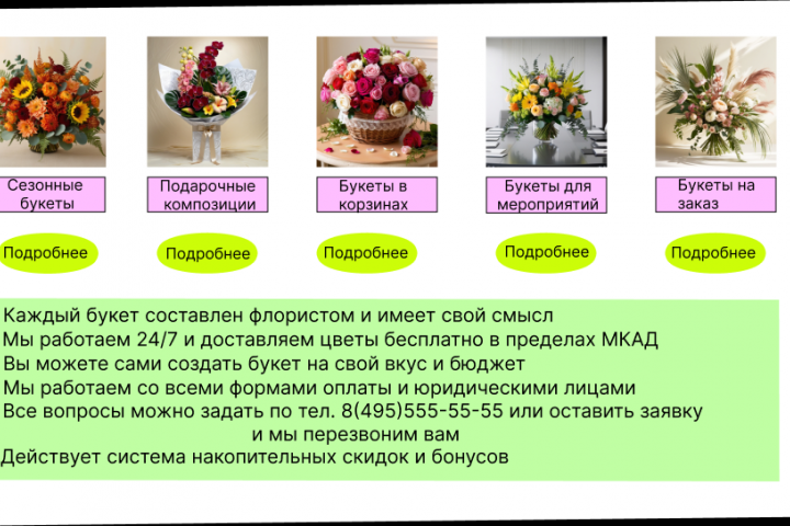 Страница сайта магазина цветов