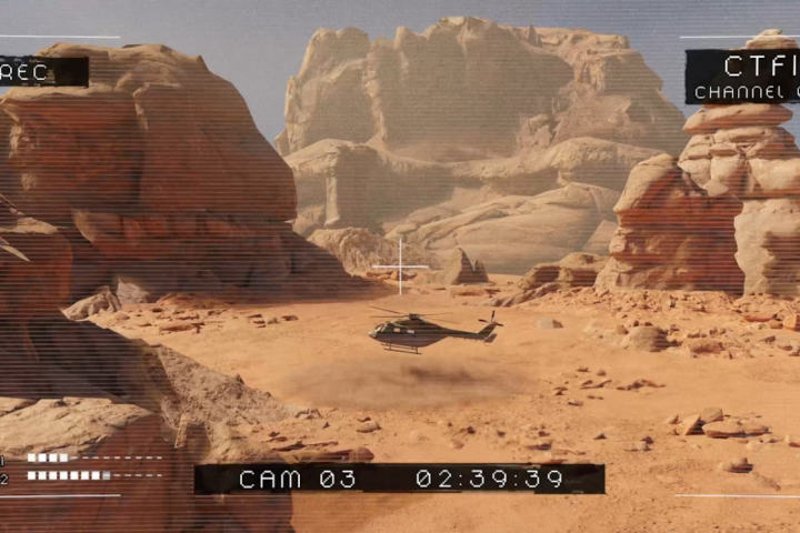 This is just a short vfx of a helicopter landing in a desert