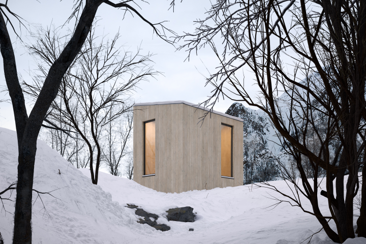 Экстерьер скандинавского дома в зимний день