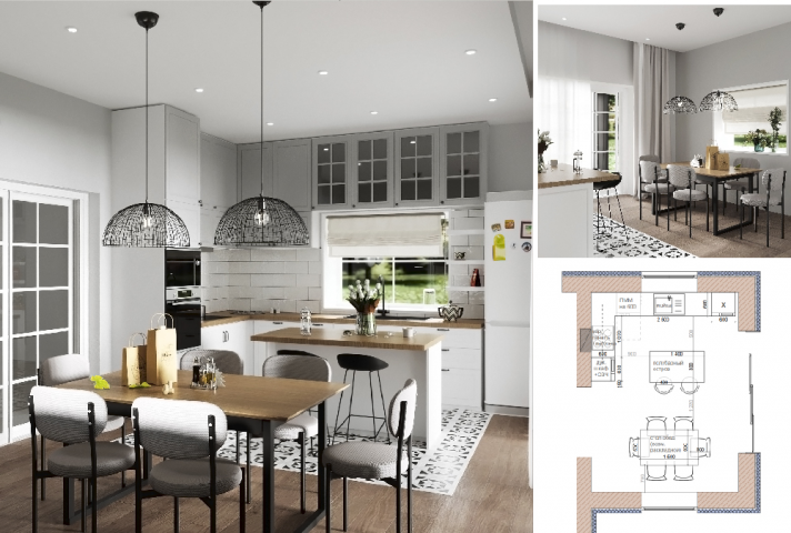 Дизайн кухни-столовой в частном доме, г.Рязань