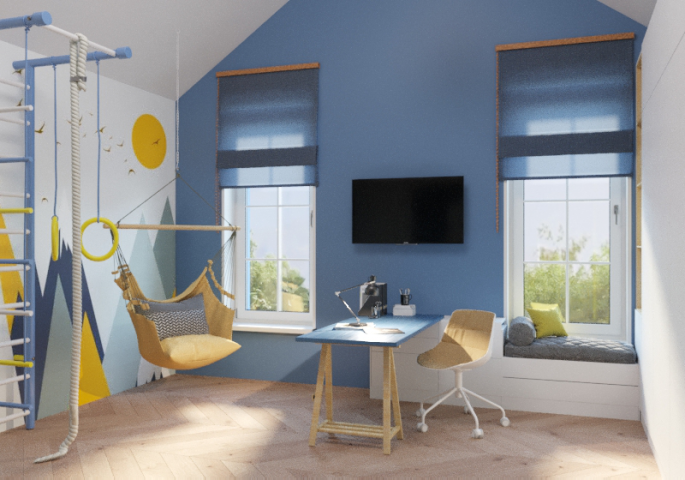 Детская комната на мансардном этаже  в танхаусе  г. Крым