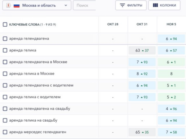 9 дней и 9 запросов в топ