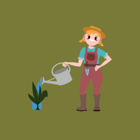 Анимированный флэт-персонаж Садовница