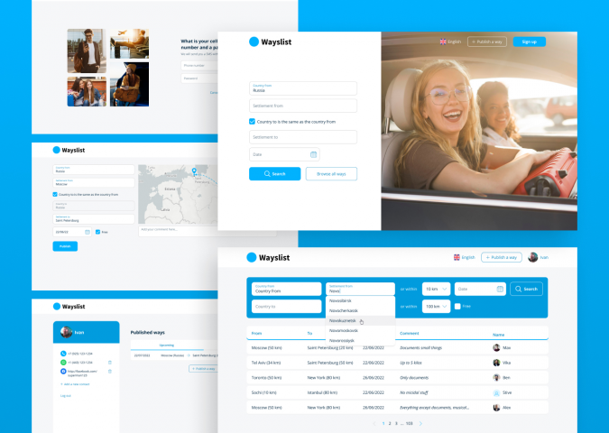 Wayslist - дизайн веб-приложения