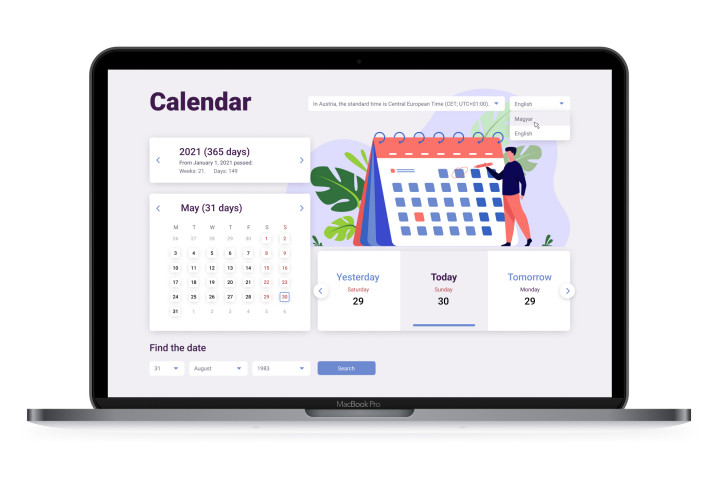 Интерфейс web приложения Календарь