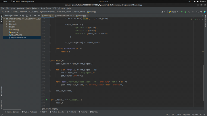 Парсинг веб-сайта и сохранение на excel файл.