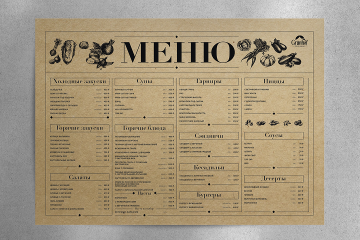 Меню для ресторана "Grunhoff"
