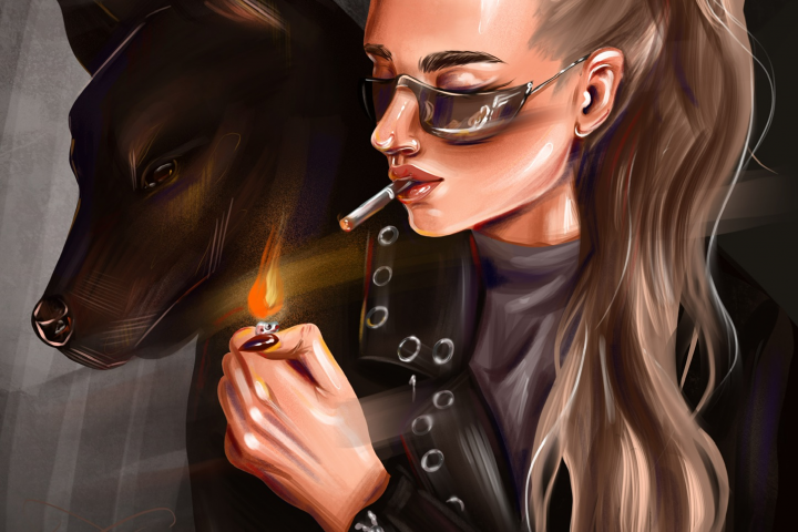 Девушка с доберманом