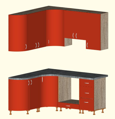 Угловая кухня с радиусными фасадами