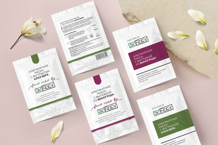 Упаковка для серии косметических масок для компании SKINDEX