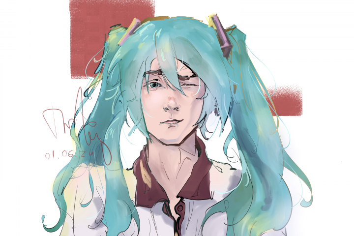 Парень в парике Хатсуне Мику