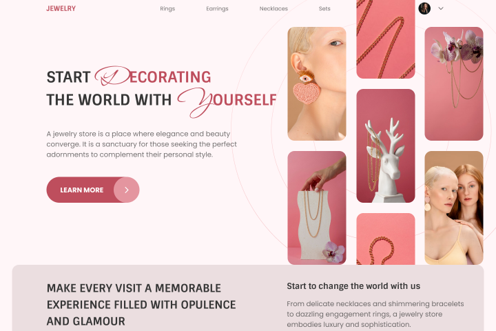 Пример первой страницы для компании по продаже украшений