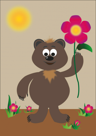 Открытка "Медведь с цветком"