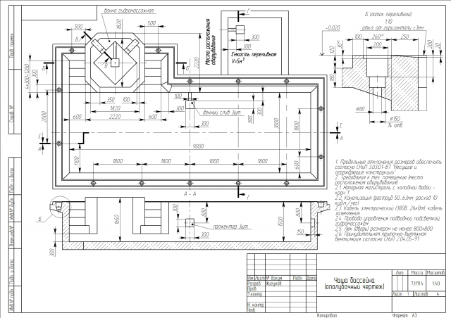 чаша бассейна (опалубочный чертеж)