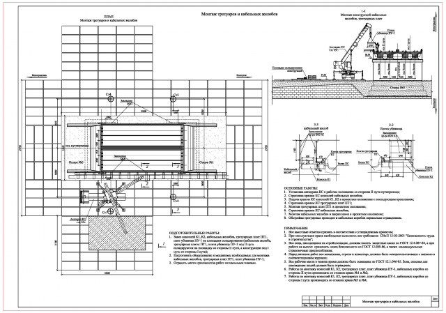 Монтаж конструкций кабельных желобов, тротуарных плит
