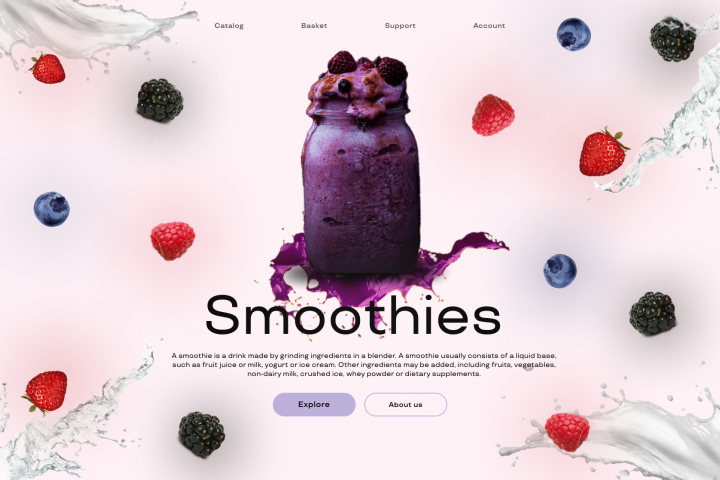 Дизайн первого экрана сайта онлайн магазина смузи