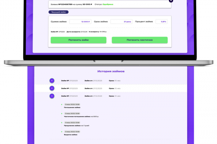 Разработка ЛК и других элементов сайта МФО