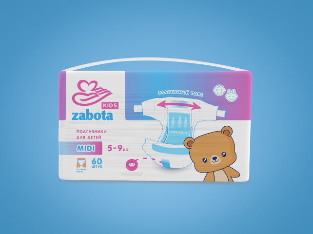 Дизайн упаковки для подгузников "Zabota Kids"