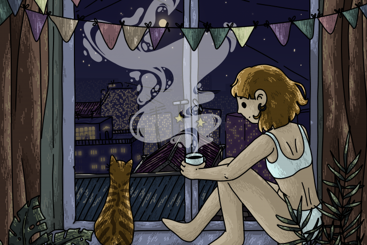 иллюстрация девушка на окне